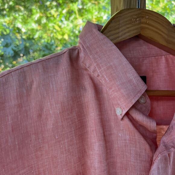 JoS. A. Bank Men's Pink 100% Linen Short Sleeve Button Down Shirt Size XL - Picture 4 of 7